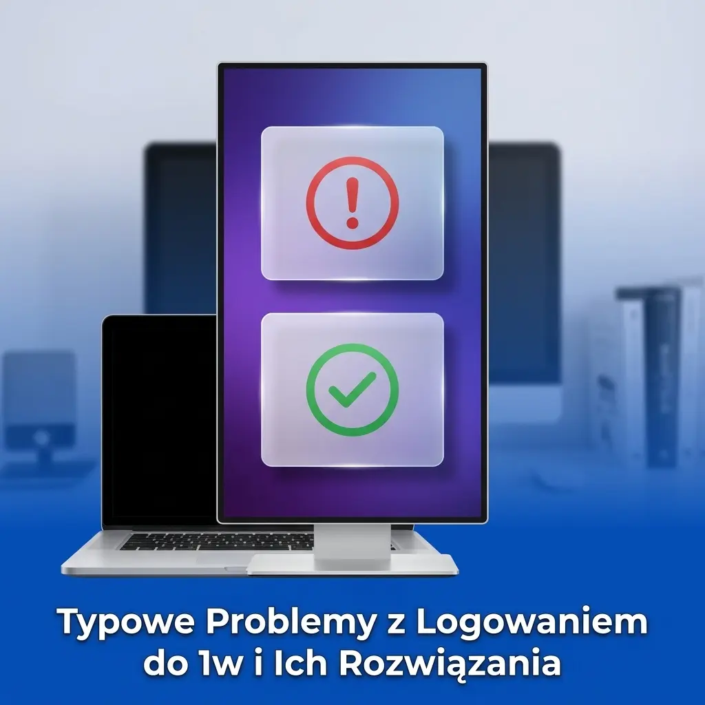 Tabela z typowymi problemami logowania do 1w i ich rozwiązaniami, w tym reset hasła i wsparcie techniczne