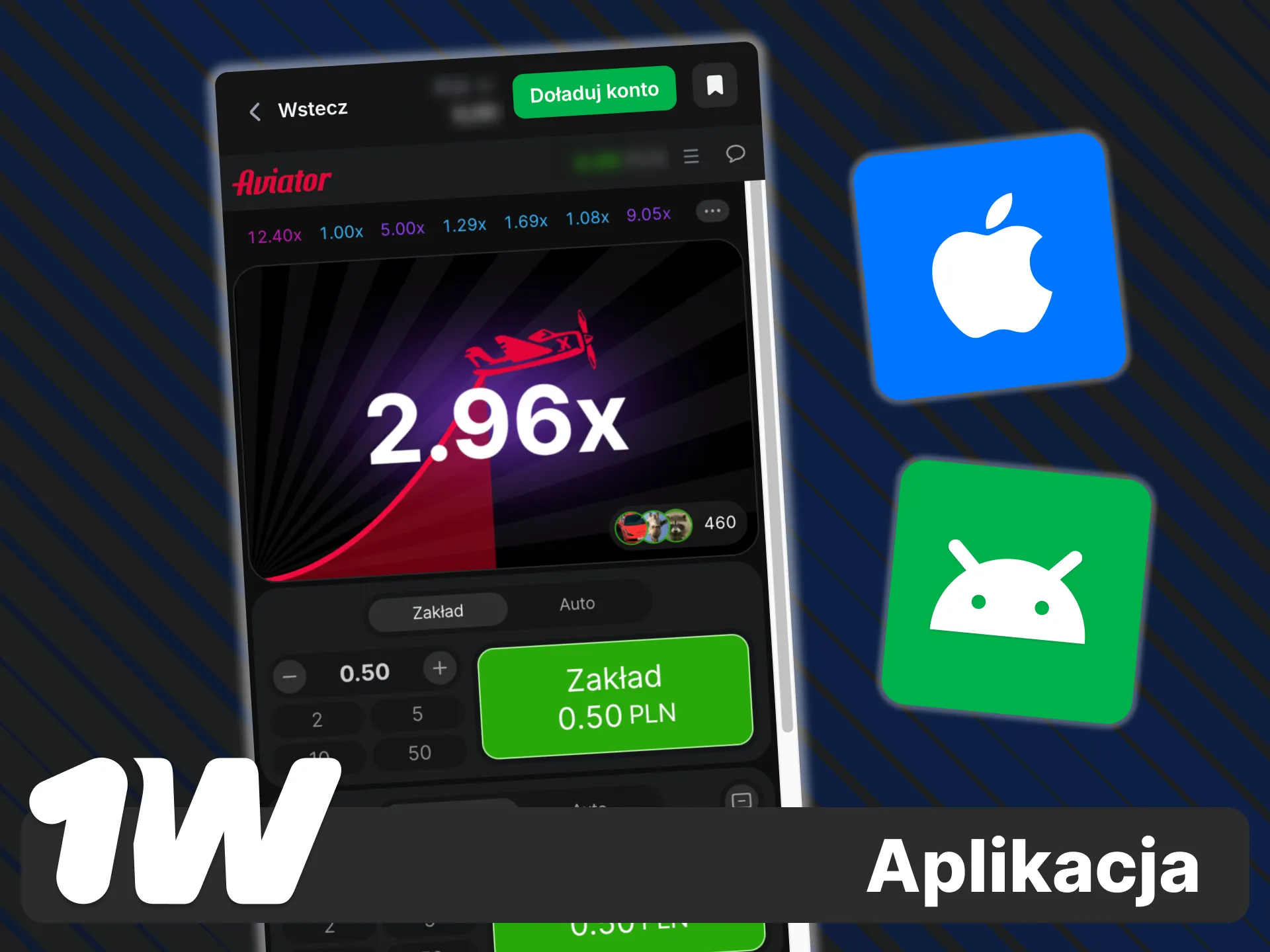 Pobierz aplikację 1w na Android i iOS, aby grać w Aviator na telefonie.