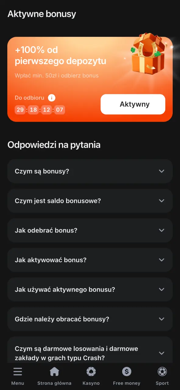 Sprawdź automatycznie naliczony bonus na swoim koncie w 1w po wpłacie.