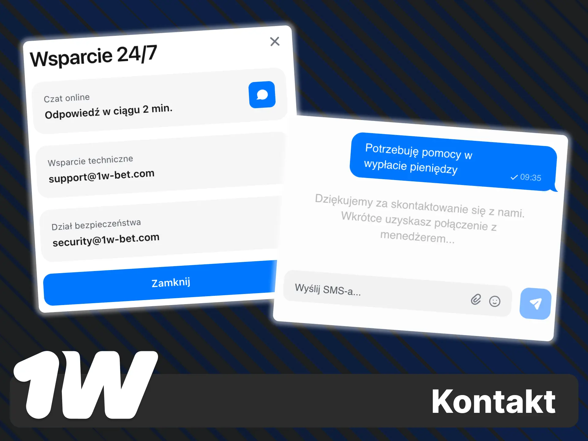 Napisz do wsparcia 1w w języku polskim i uzyskaj szybką pomoc.