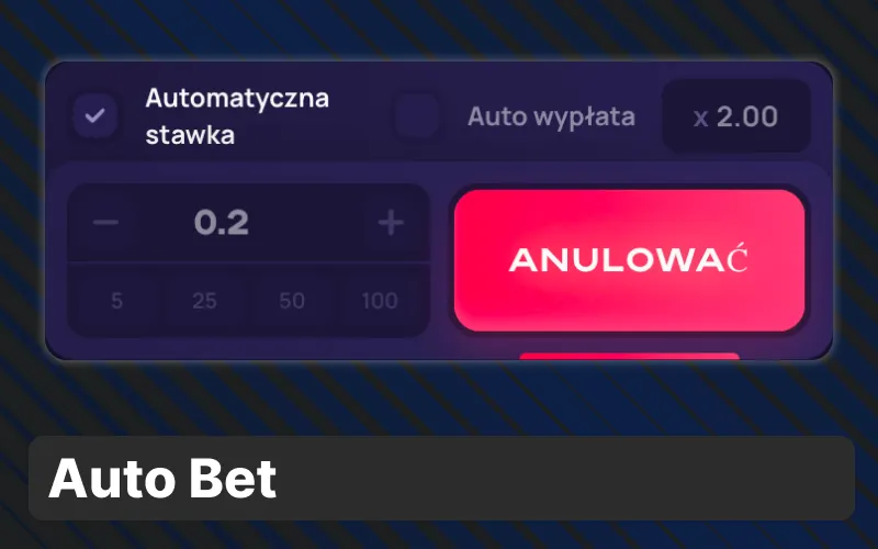 Włącz funkcję Auto Bet, aby automatycznie stawiać zakłady w każdej rundzie Lucky Jet 1w.