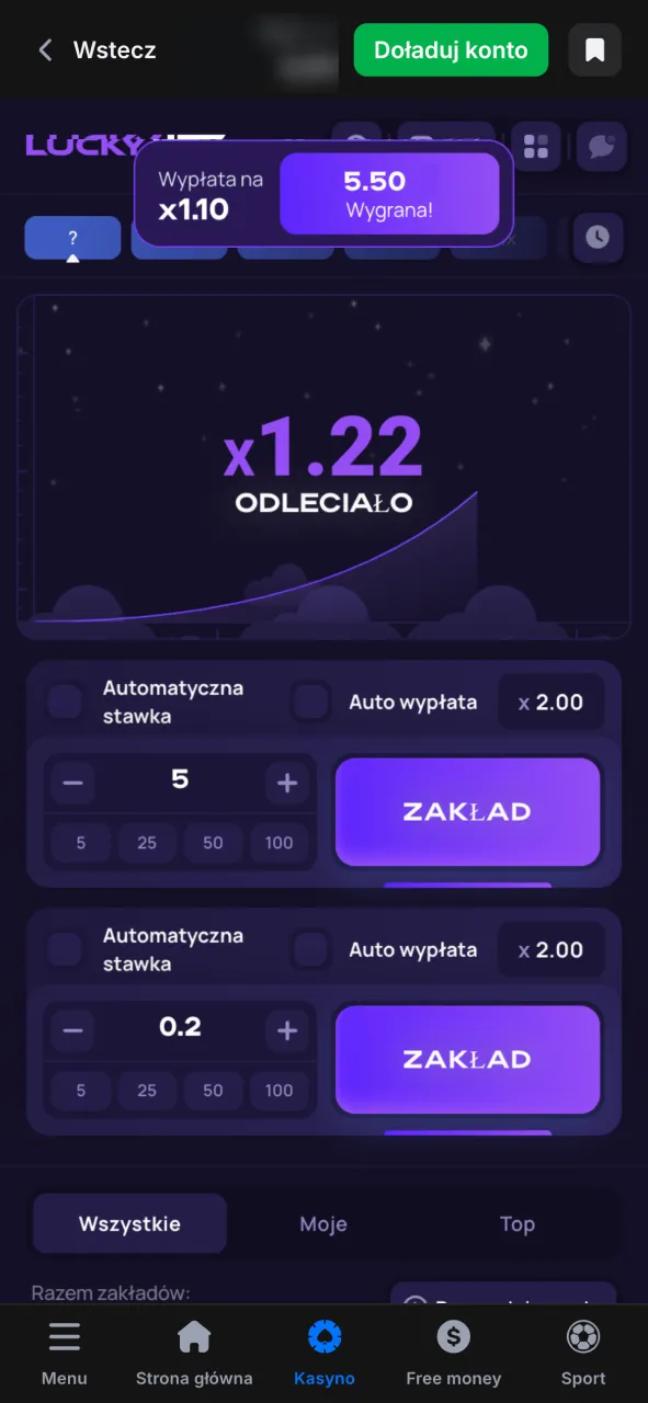 Naciśnij przycisk Wypłać zanim Lucky Joe ulegnie awarii i zgarnij wygraną w 1w.
