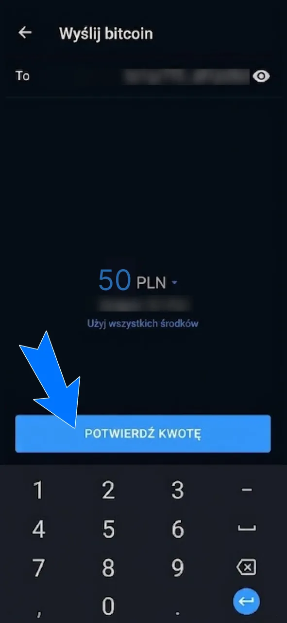 Otwórz swój portfel i prześlij kryptowalutę na wygenerowany adres doładowania w 1w.