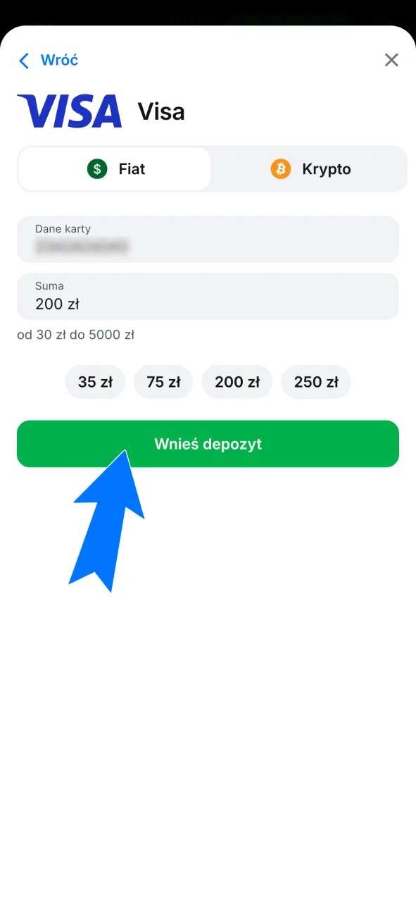 Potwierdź transakcję kartą, odbierz środki na koncie 1w i graj już teraz.