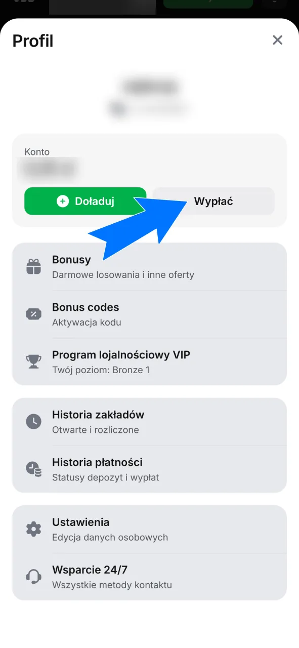 Zaloguj się na konto 1w i przejdź do sekcji wypłat w menu głównym.